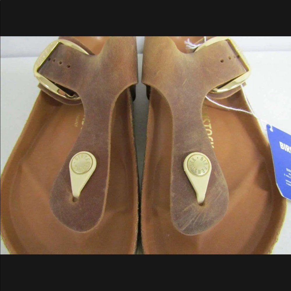 Birkenstock Women's 5/Men's 3 Gizeh Big Buckle Leather Thong Sandals Cognac - Picture 9 of 12